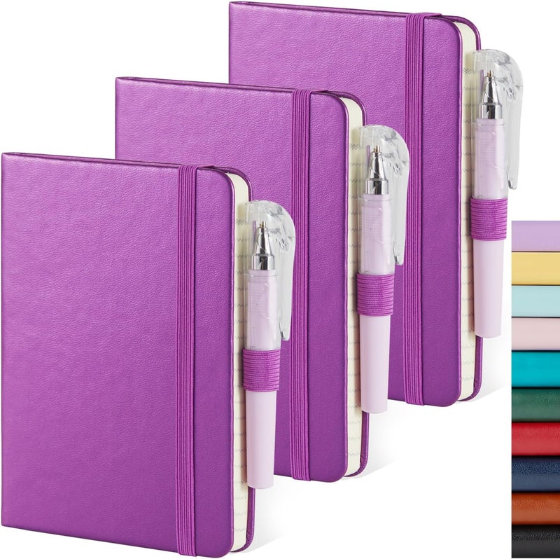 NIRMIRO (3 Pack) Pocket Journal Notebook, Small Mini Notepad with Pens for Work, hardcover A6 Notebook 3.7" x 5.7" College Ruled with 100Gsm Premium Lined Paper, Pearlescent Purple - Image 1